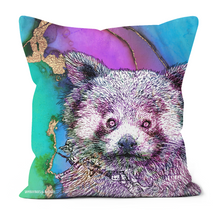 Load image into Gallery viewer, A red panda on a multi-coloured cushion