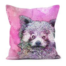 Load image into Gallery viewer, A cushion with a cute red panda on a pink galaxy background
