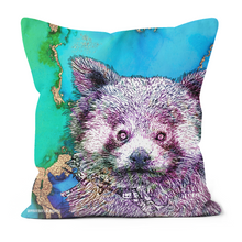 Load image into Gallery viewer, A red panda from Chester Zoo on a blue and green cushion
