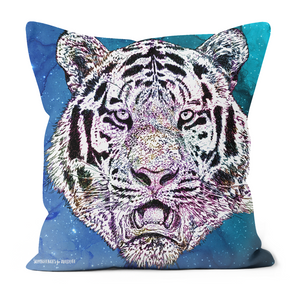 My tiger on a cushion with a blue galaxy inspired background