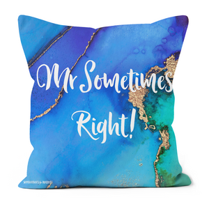 Mr Sometimes Right cushion, with a blue and gold background